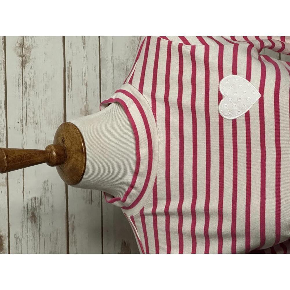Talbots pink/white cotton striped lace eyelet trim mock neck top Size MP - Picture 3 of 8